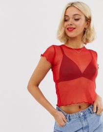 New Look lettuce edge mesh top in red   ASOS at Asos